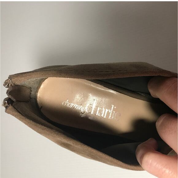 Charming Charlie Brown Suede Open Toe Zip Up 4.5" Heel 8.5 - Picture 5 of 6